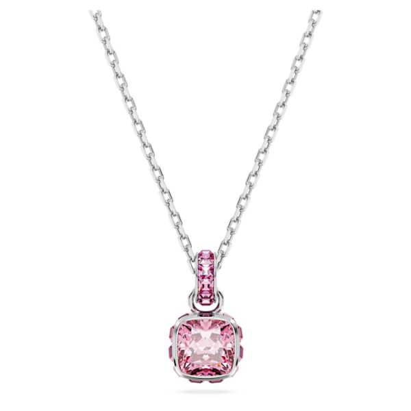 Birthstone pendant Square cut, October, Pink, Rhodium plated - Image 2