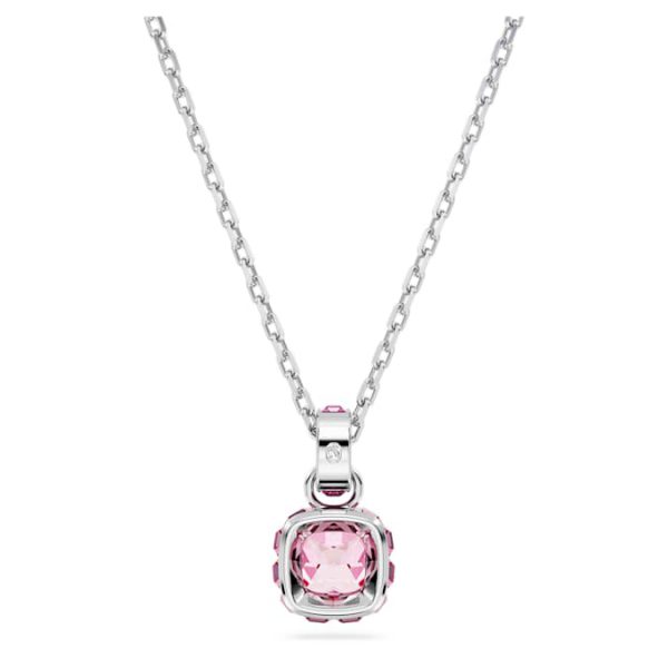 Birthstone pendant Square cut, October, Pink, Rhodium plated - Image 5