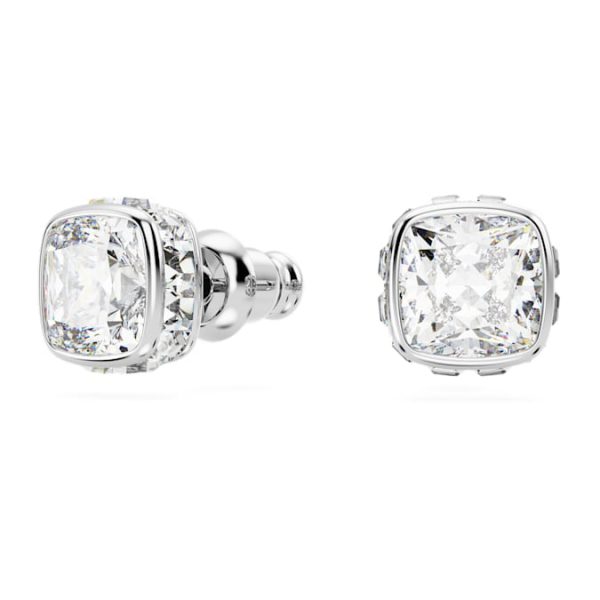 Birthstone stud earrings Square cut, April, White, Rhodium plated - Image 3