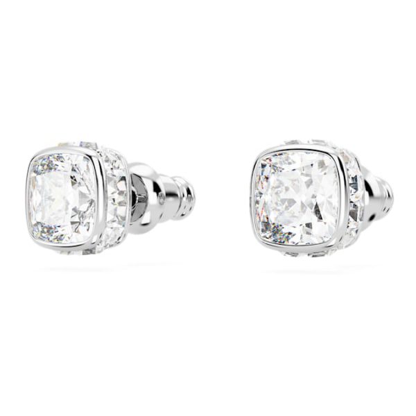 Birthstone stud earrings Square cut, April, White, Rhodium plated - Image 4