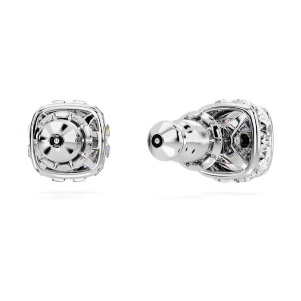 Birthstone stud earrings Square cut, April, White, Rhodium plated - Image 5