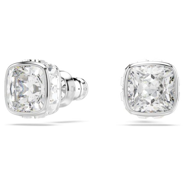 Birthstone stud earrings Square cut, April, White, Rhodium plated - Image 6