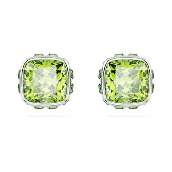 Birthstone stud earrings Square cut, August, Green, Rhodium plated - Image 2