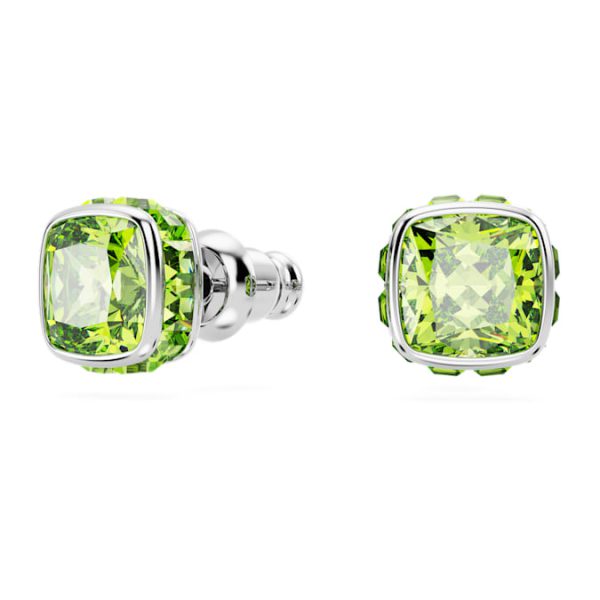 Birthstone stud earrings Square cut, August, Green, Rhodium plated - Image 3