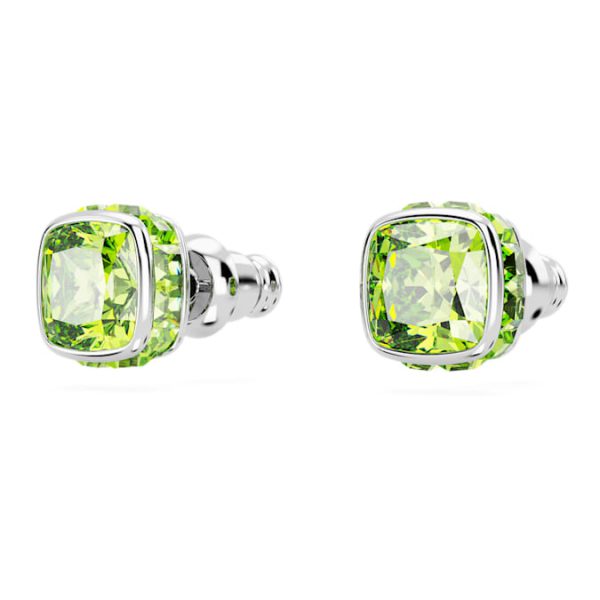 Birthstone stud earrings Square cut, August, Green, Rhodium plated - Image 4