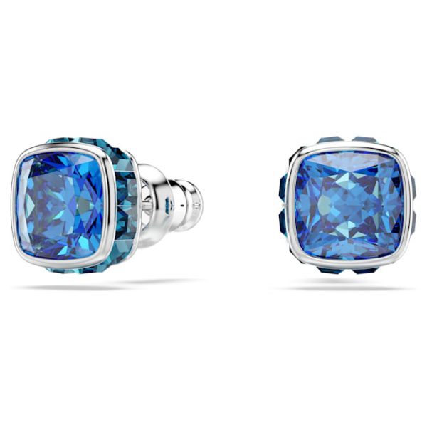 Birthstone stud earrings Square cut, December, Blue, Rhodium plated - Image 6