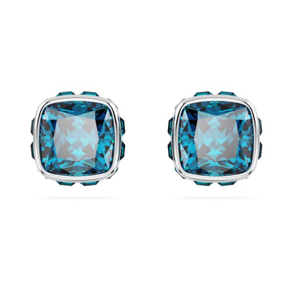 Birthstone stud earrings Square cut, December, Blue, Rhodium plated - Image 2