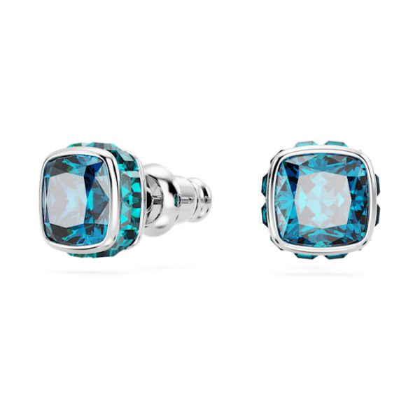 Birthstone stud earrings Square cut, December, Blue, Rhodium plated - Image 3