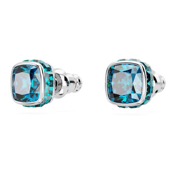Birthstone stud earrings Square cut, December, Blue, Rhodium plated - Image 4