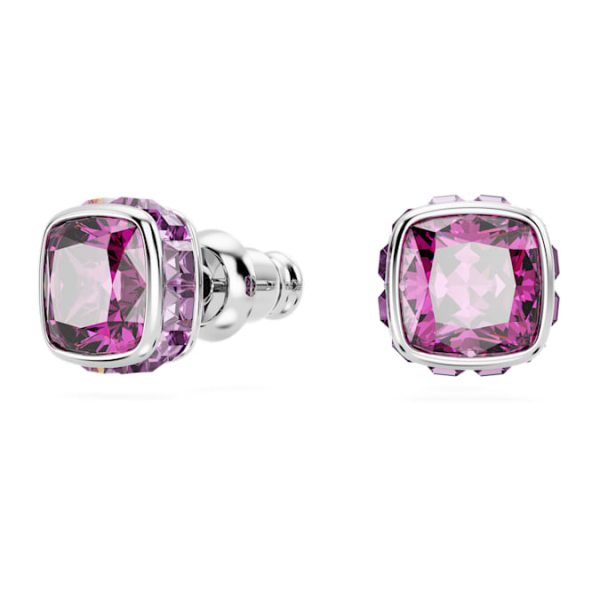 Birthstone stud earrings Square cut, February, Purple, Rhodium plated - Image 3
