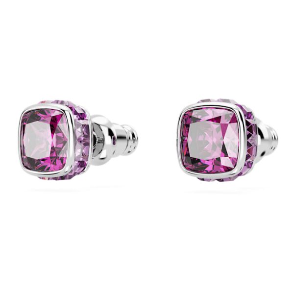 Birthstone stud earrings Square cut, February, Purple, Rhodium plated - Image 4