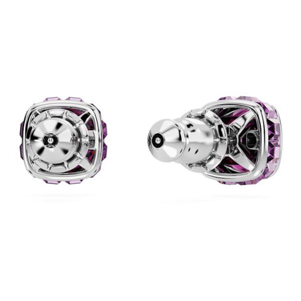 Birthstone stud earrings Square cut, February, Purple, Rhodium plated - Image 5