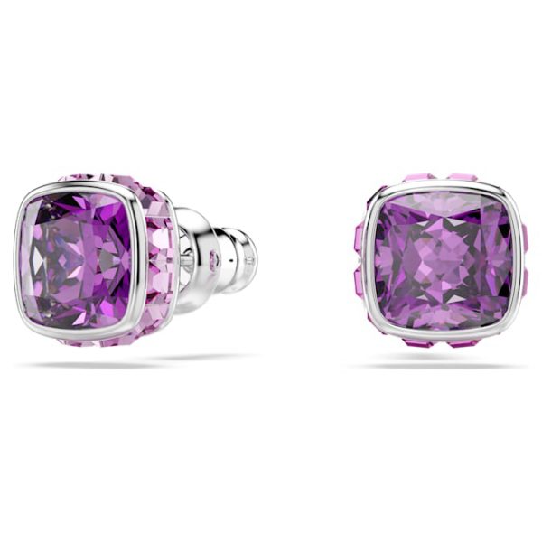 Birthstone stud earrings Square cut, February, Purple, Rhodium plated - Image 6