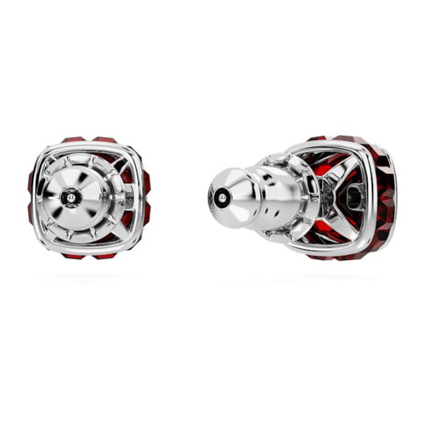 Birthstone stud earrings Square cut, January, Red, Rhodium plated - Image 5