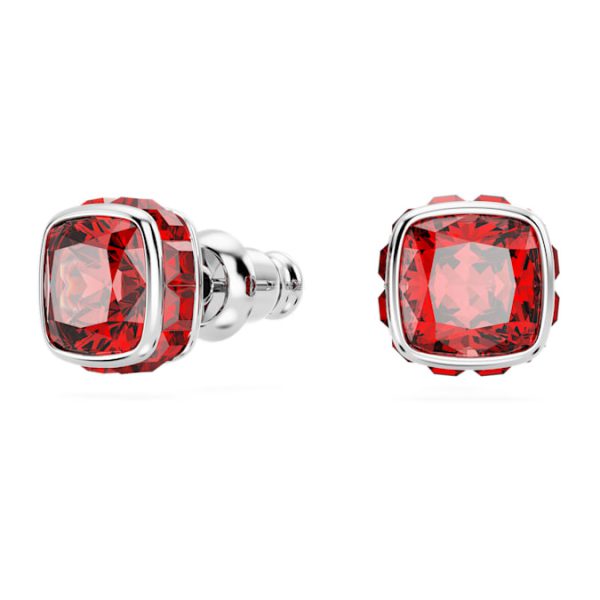 Birthstone stud earrings Square cut, July, Red, Rhodium plated - Image 3