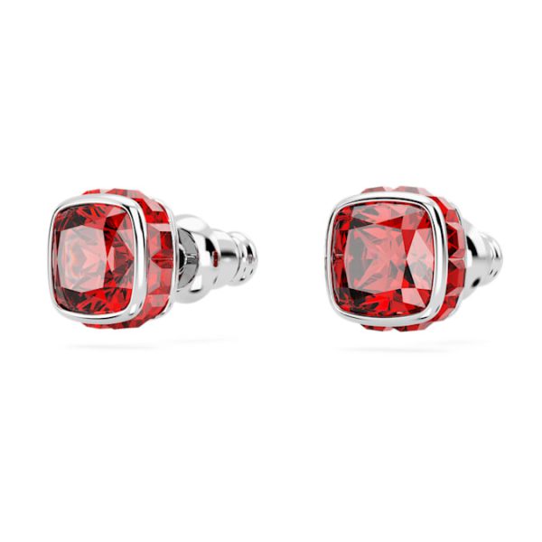 Birthstone stud earrings Square cut, July, Red, Rhodium plated - Image 4
