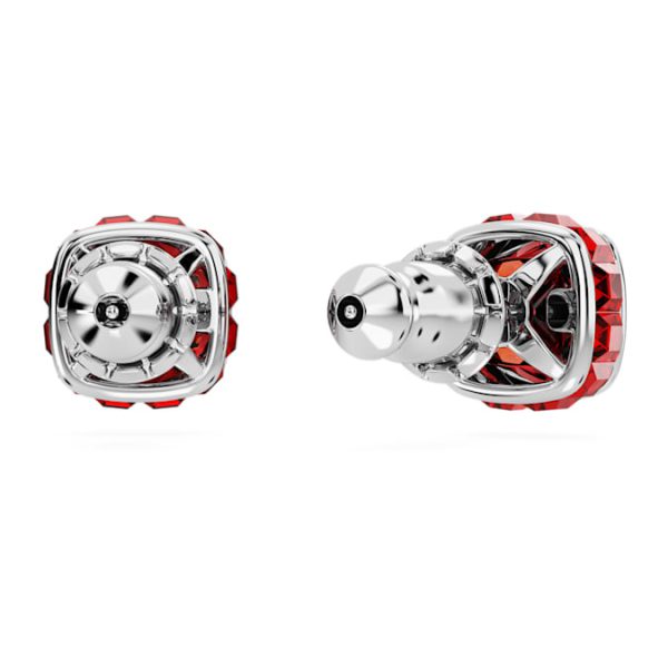 Birthstone stud earrings Square cut, July, Red, Rhodium plated - Image 5