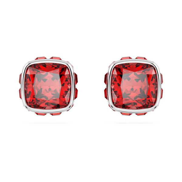 Birthstone stud earrings Square cut, July, Red, Rhodium plated - Image 2