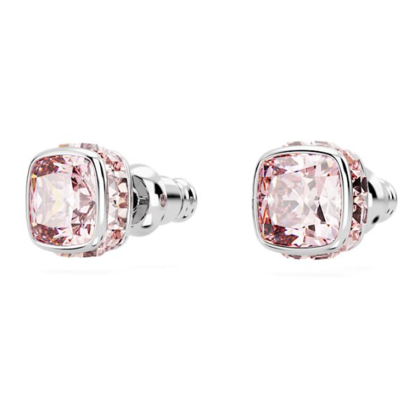 Birthstone stud earrings Square cut, June, Pink, Rhodium plated - Image 4
