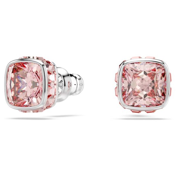 Birthstone stud earrings Square cut, June, Pink, Rhodium plated - Image 6