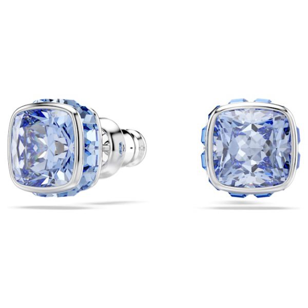 Birthstone stud earrings Square cut, March, Blue, Rhodium plated - Image 6