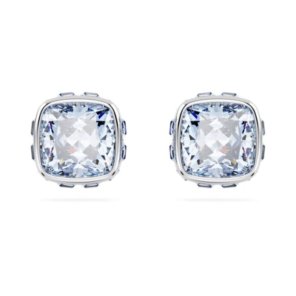 Birthstone stud earrings Square cut, March, Blue, Rhodium plated - Image 2