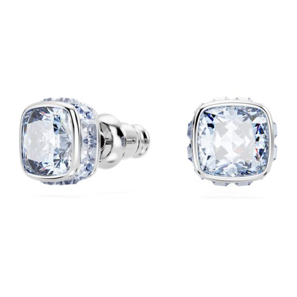 Birthstone stud earrings Square cut, March, Blue, Rhodium plated - Image 3