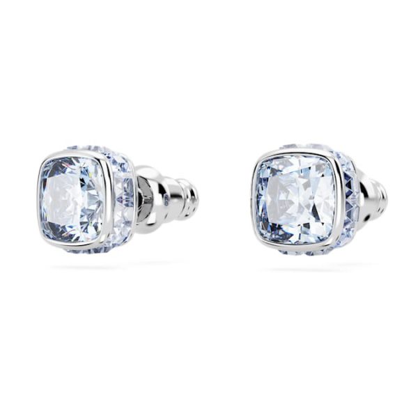 Birthstone stud earrings Square cut, March, Blue, Rhodium plated - Image 4