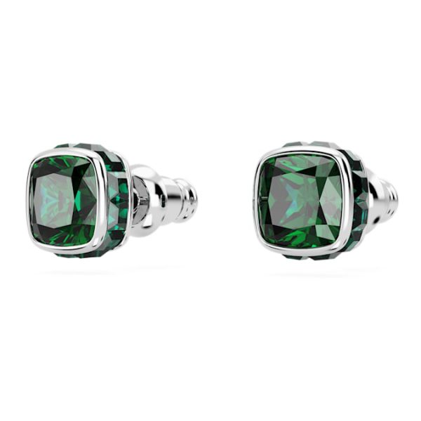 Birthstone stud earrings Square cut, May, Green, Rhodium plated - Image 4