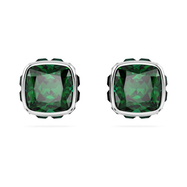 Birthstone stud earrings Square cut, May, Green, Rhodium plated - Image 2