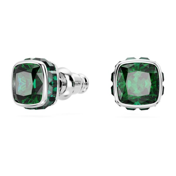 Birthstone stud earrings Square cut, May, Green, Rhodium plated - Image 3