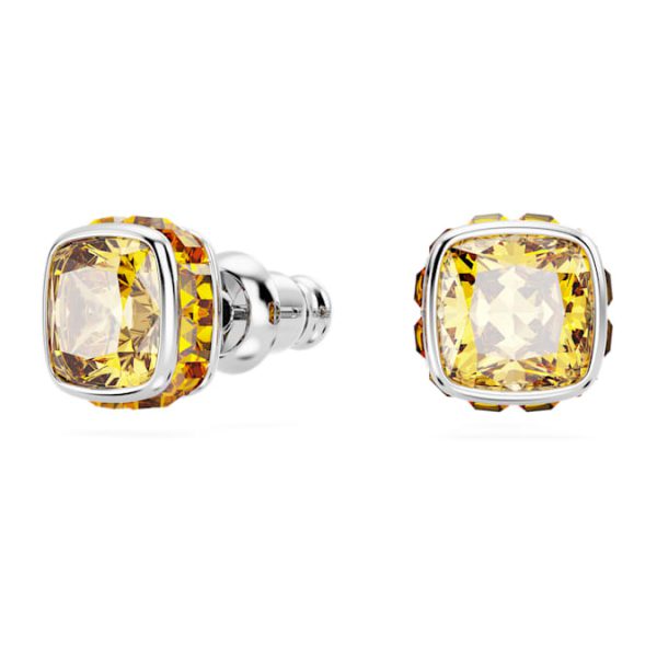 Birthstone stud earrings Square cut, November, Yellow, Rhodium plated - Image 3
