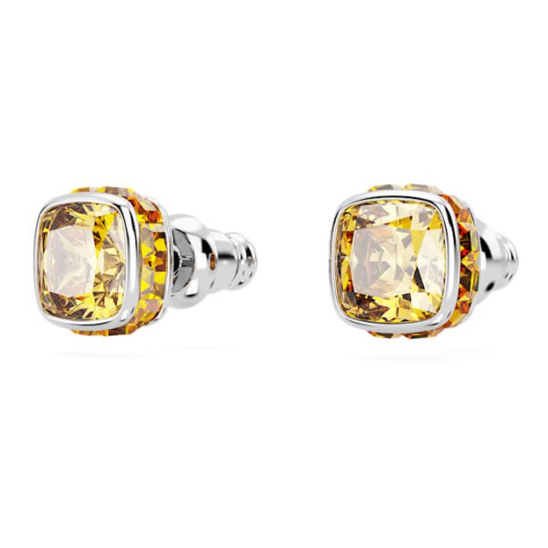 Birthstone stud earrings Square cut, November, Yellow, Rhodium plated - Image 4