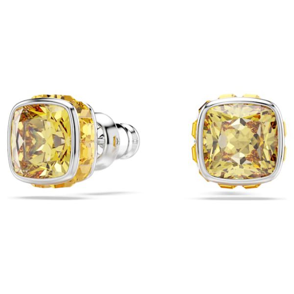 Birthstone stud earrings Square cut, November, Yellow, Rhodium plated - Image 6