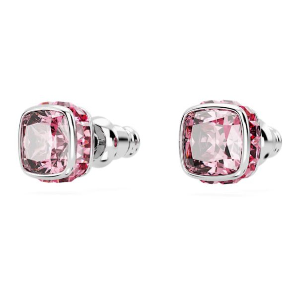 Birthstone stud earrings Square cut, October, Pink, Rhodium plated - Image 4