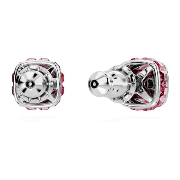 Birthstone stud earrings Square cut, October, Pink, Rhodium plated - Image 5
