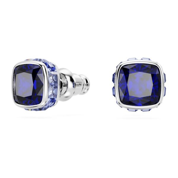 Birthstone stud earrings Square cut, September, Blue, Rhodium plated - Image 3
