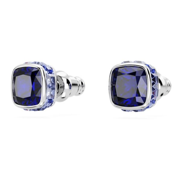 Birthstone stud earrings Square cut, September, Blue, Rhodium plated - Image 4
