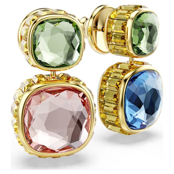 Chroma drop earrings Cushion cut, Multicolored, Gold-tone plated - Image 4