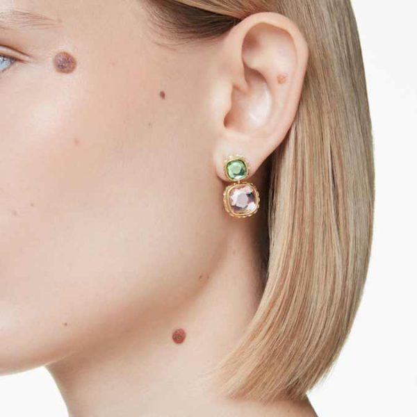 Chroma drop earrings Cushion cut, Multicolored, Gold-tone plated - Image 6