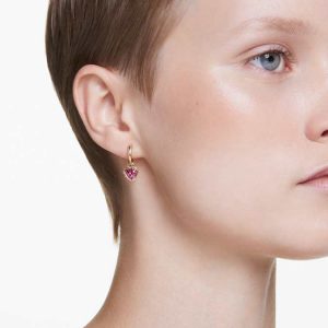 Chroma drop earrings Heart, Red, Gold-tone plated