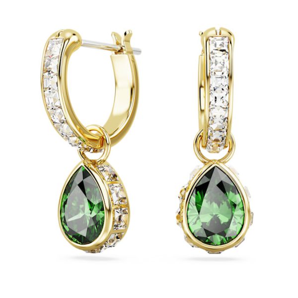 Chroma drop earrings Pear cut, Green, Gold-tone plated - Image 2