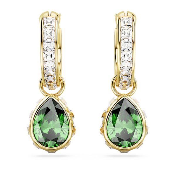 Chroma drop earrings Pear cut, Green, Gold-tone plated - Image 3