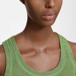Chroma pendant Pear cut, Green, Gold-tone plated