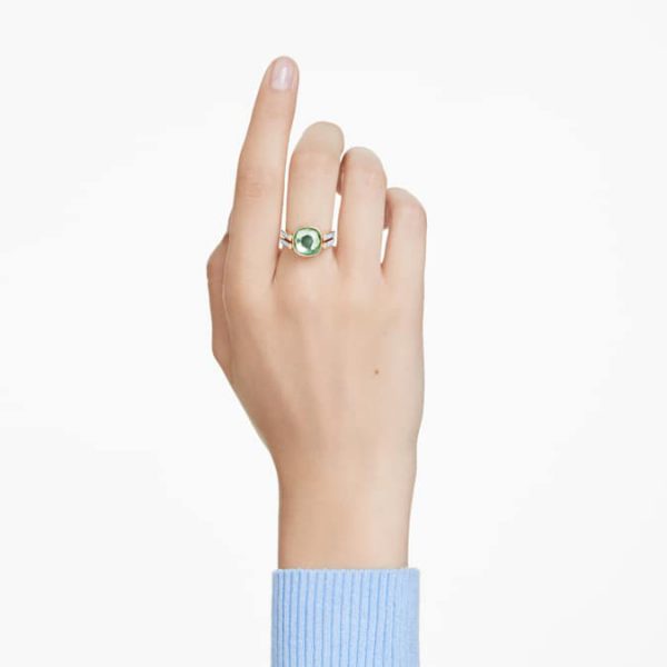 Chroma ring Cushion cut, Multicolored, Gold-tone plated