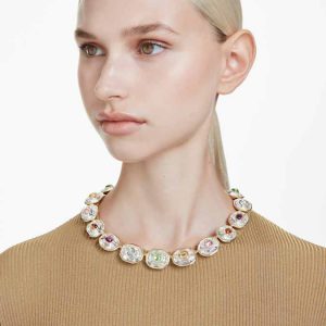 Chroma Tennis necklace Octagon cut, Multicolored, Gold-tone plated