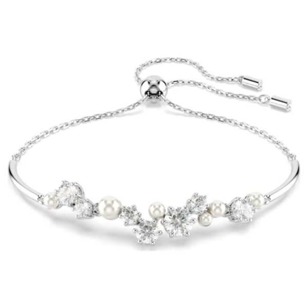 Constella bangle Crystal pearl, Round cuts, White, Rhodium plated - Image 7