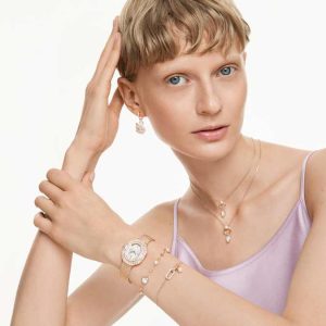 Constella bracelet Crystal pearl, Round cut, White, Rose gold-tone plated