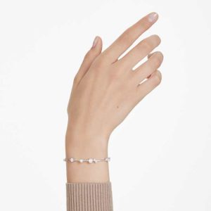 Constella bracelet Crystal pearl, Round cuts, White, Rhodium plated