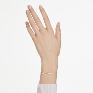 Constella bracelet Crystal pearl, Round cuts, White, Rose gold-tone plated